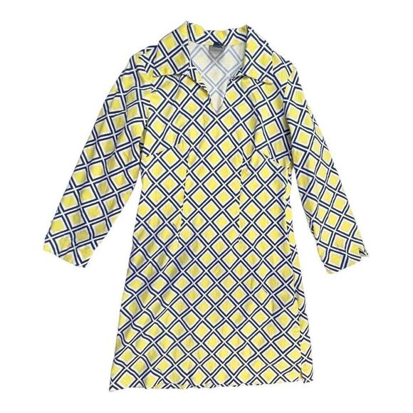 Melly M Women's Geometric Print 3/4 Sleeve V Neck Shift Dress Blue Yellow Size 6 - Picture 2 of 5